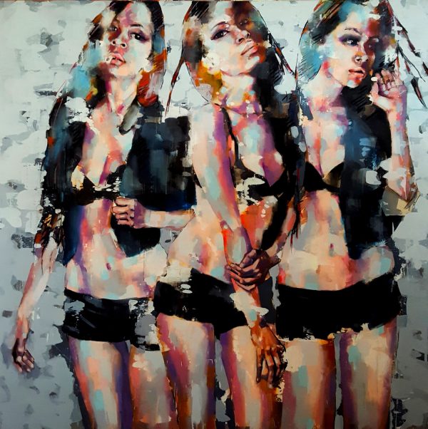 2-15-17 three figures (Sara) oil on canvas, 150x150cm