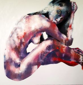 8-18-17 figure with red, oil on canvas, 150x150cm